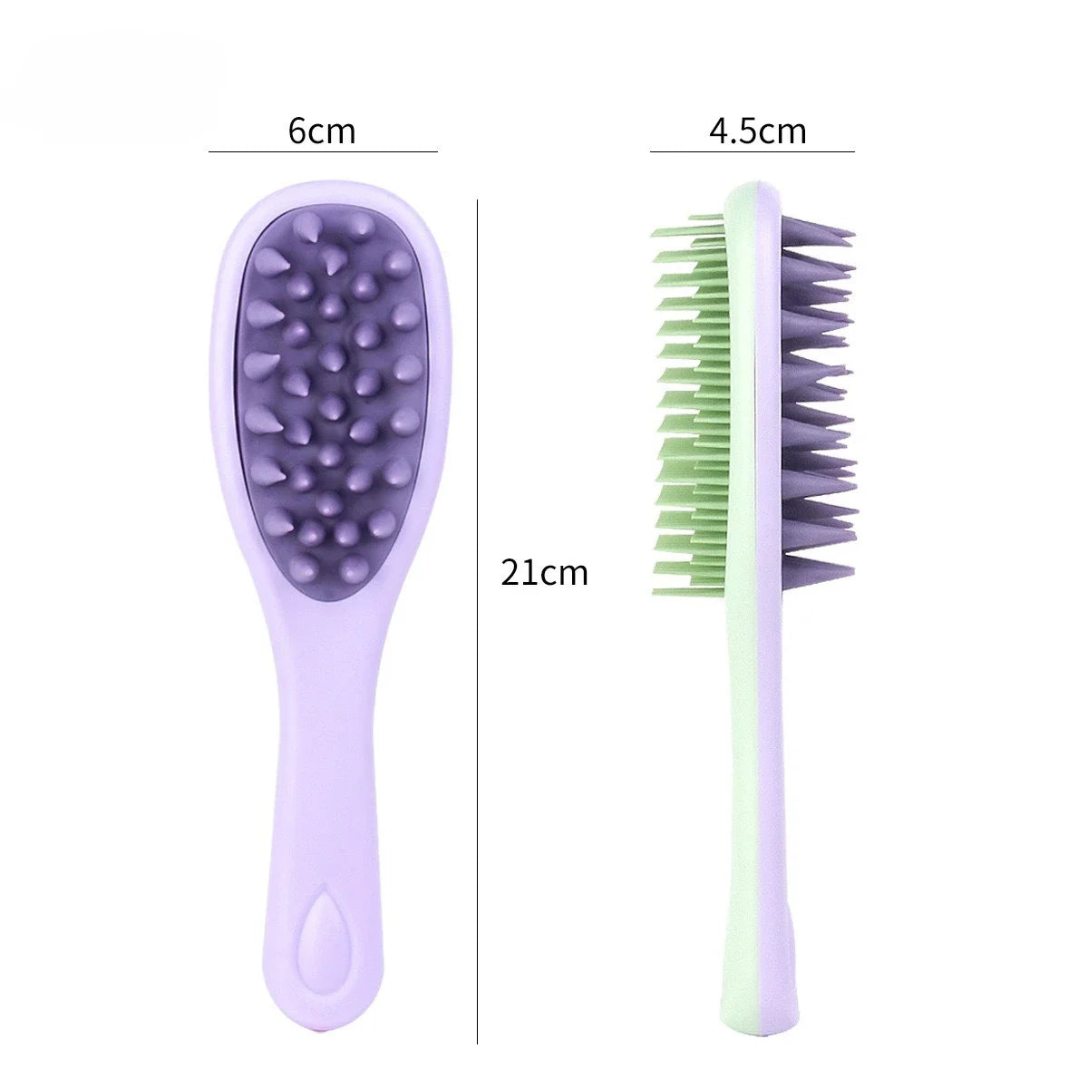 Long Handle Double-Sided Scalp Massager Hair Brush - Dual-Sided Silicone Bristles & Scalp Massager, Wet/Dry Use for Normal Hair