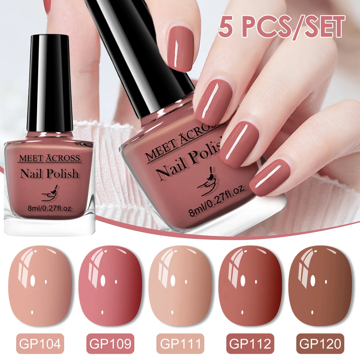 5pcs/set 8ml Water-Based Nail Polish Long Lasting Quick Drying No Need of Lamp to Cure Nail Supplies Vernis for Nails Manicure