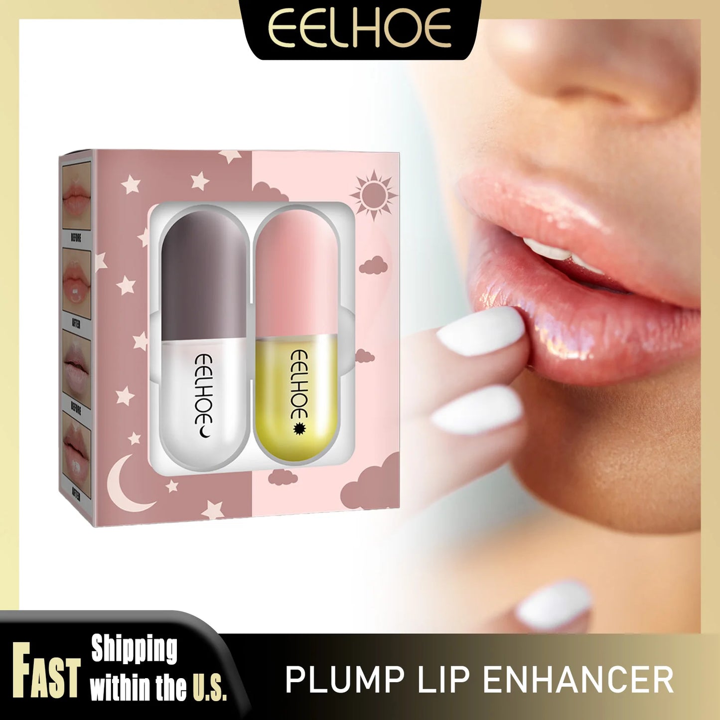 EELHOE Lip Plumper Set Plump Lips Increasing Elasticity Long-lasting Moisturizing Reduce Fine Line Brighting Sexier Lip Capsules