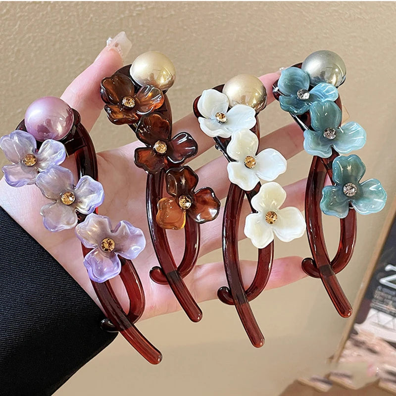 Korean Resin Flower Crystal Pearl Hair Clips for Women Large Size Twist Clip High-End High Volume of Hair Barrettes Accessory