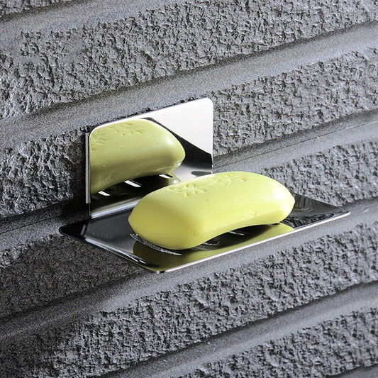 Soap Holder Dish Wall Mount Adhesive Tray Storage Dish Bathroom Shower Plate Box Stainless Steel Rack