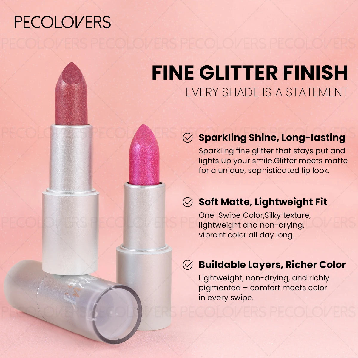 1PC Glitter Pearl, Various Shades, Cream Texture, Non-stick Cup, Sparkling Lipstick, Suitable for Christmas, Halloween Makeup