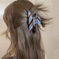 1pc Retro winter blue and brown striped hair claw, high-end niche back-of-head shark clip, minimalist elegant bun hair clip.