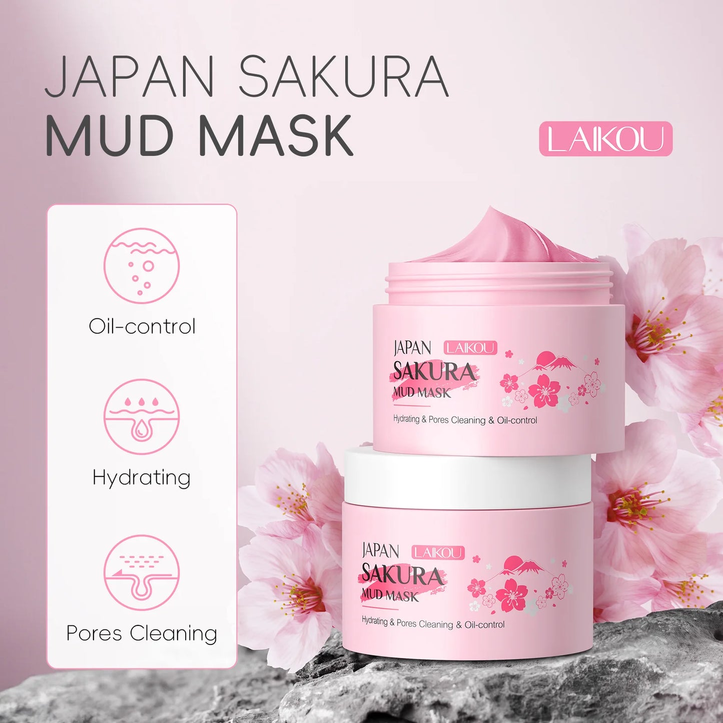 LAIKOU Sakura Clay Mask 25g/90g Deep Cleansing Oil Control Blackhead Removal Moisturizing Brightening Facial Skin Care