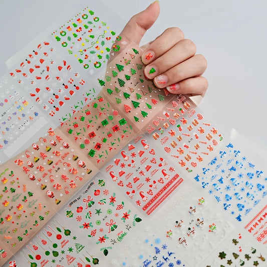 30pcs Festive Christmas Nail Art Stickers Set Self-Adhesive,Disposable Decals Reindeer Xmas Tree Designs Cute Semi-Matte Finish