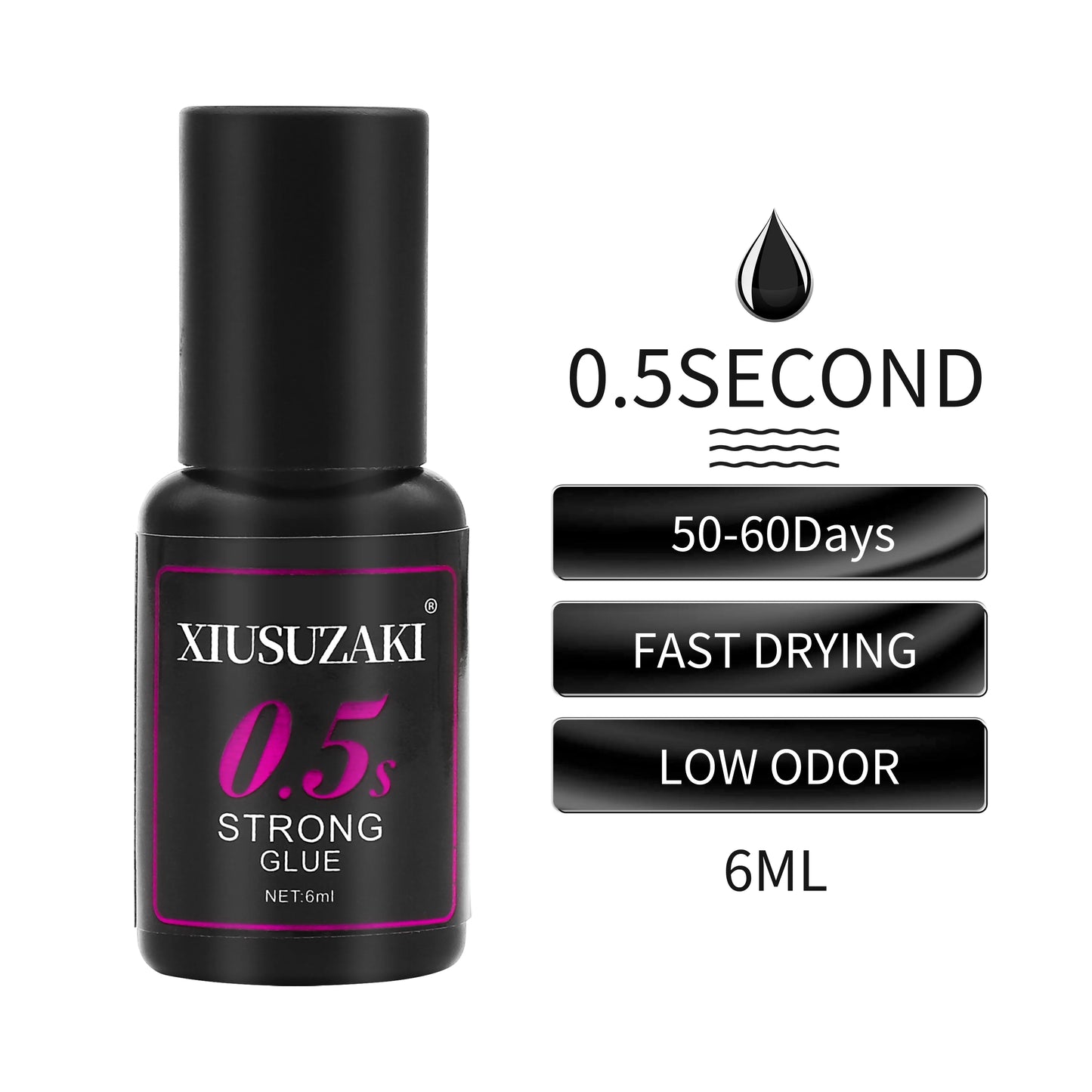 XIUSUZAKI 6ml False Eyelash Extensions Glue 0.5s 1s Fast Drying Black Transparent Lash Adhesive Glue Low Irritation Eyelash Glue
