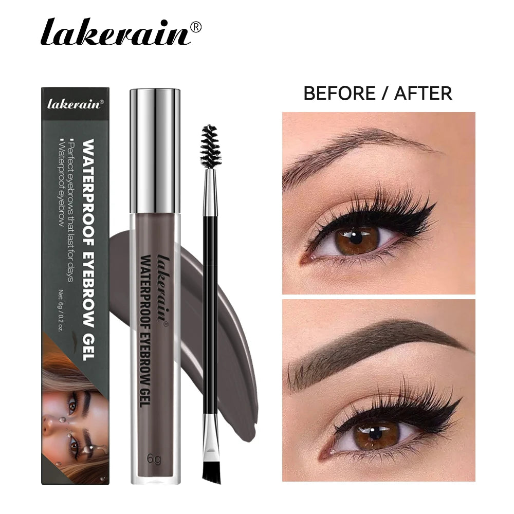 Lakerain Waterproof Eyebrow Gel Smudge-Proof Quick Dry Long-Lasting Hold Makeup High Pigmentation Silky Gel Texture Eyebrow Gel