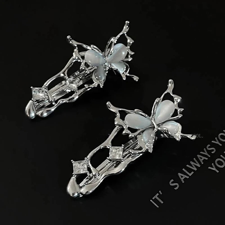 Y2K Silver Metal Butterfly Hairpins Women Stars Side Bangs Barrettes Seamless Duckbill Hairs Clips Girls Hair Accessoires