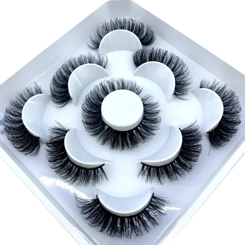 AMSDCN 5 Pairs 3d Mink Dramatic Volume Lashes Bulk Faux Thick Long Wispy Natural Mink Lashes Pack Short Wholesales Natural False
