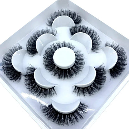 AMSDCN 5 Pairs 3d Mink Dramatic Volume Lashes Bulk Faux Thick Long Wispy Natural Mink Lashes Pack Short Wholesales Natural False