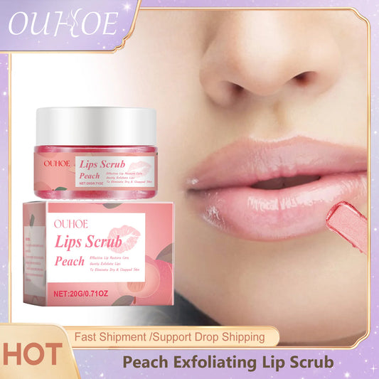 Peach Brightening Lip Scrub Exfoliating Pink Plumper Moisturize Smooth Skin Repair Lighten Fine Line Dead Skin Remover Lip Scrub