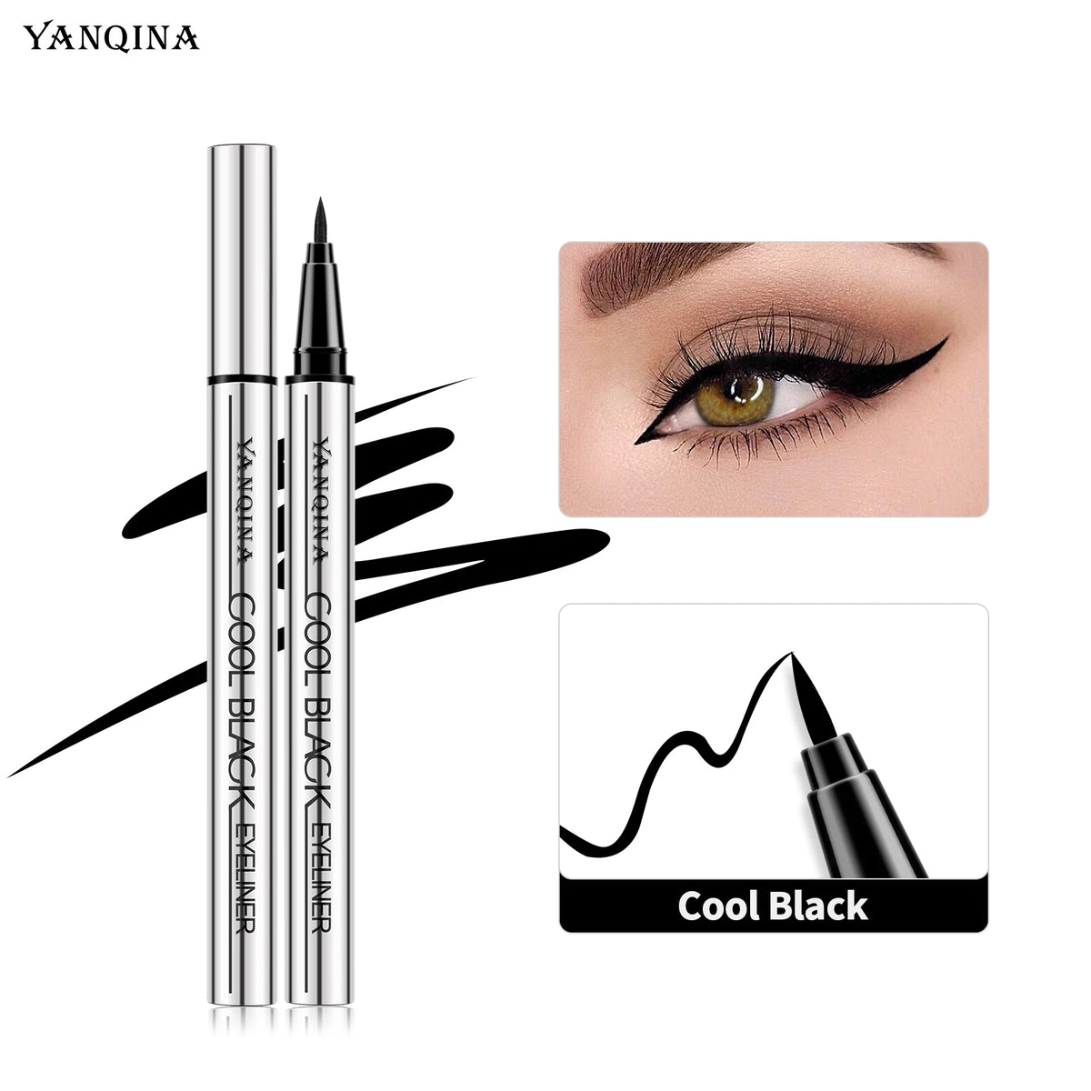 Quick-Drying Liquid Eyeliner, Waterproof, Smudge-Proof, Long-Lasting Black, Ideal for Beginners