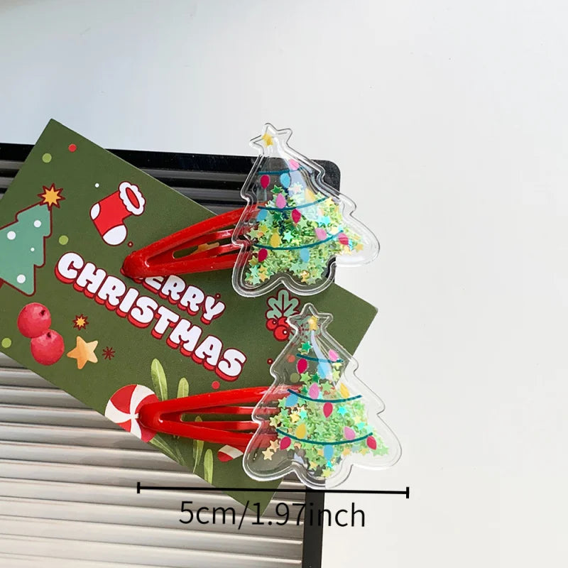 2pcs Christmas hairpin Quicksand hairpin to hairpin Christmas Tree hairpin Santa Deer hairpin hair accessories
