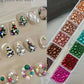 12Grids Christmas Red/Green Pearl Nail Rhinestone Mixed Size Pearlescent Colorful Beads Nali Charms Christmas Manicure Jewelry A