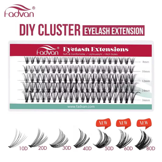 FADVAN Individual Mink Lash Extensions 10D / 20D / 30D / 40D /50D / 60D /80D Clusters 0.07mm  Natural Heat Bonded Cluster Lashes