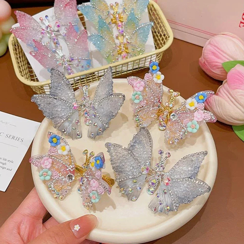 Three-dimensional Rhinestone Butterfly Hairpin Multicoloured Moving Wings Hair Clip Headwear Hair Accessories for Children