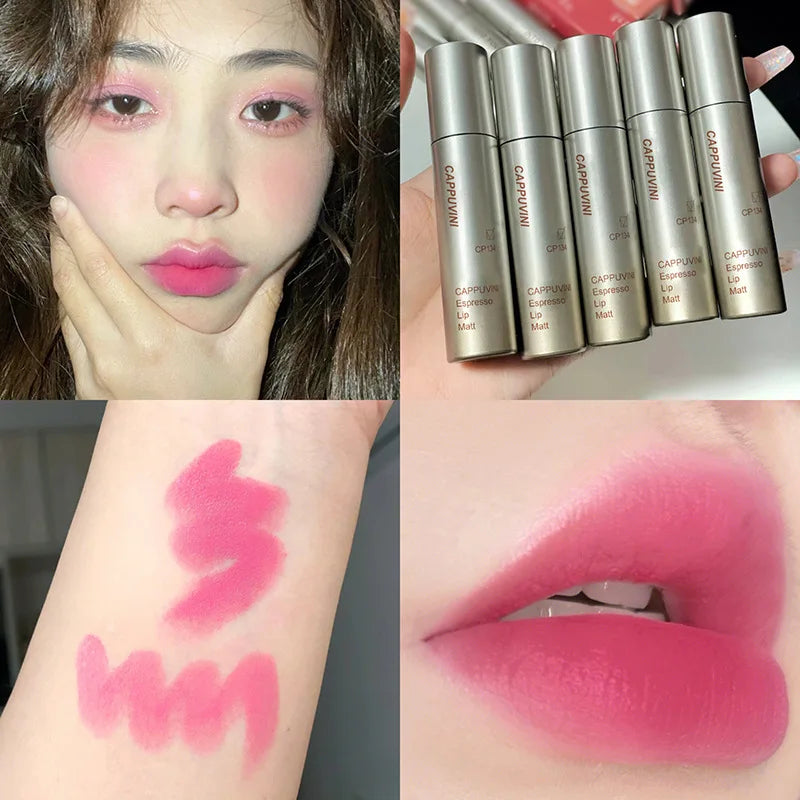 6Ccolors Matte Lipstick Crayon Milky Tea Purple Lip Tint Velvet Sexy Dark Red Lipstick Pen Non-stick Cup Lasting Brighten Makeup
