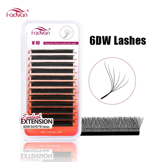 FADVAN New 6D-W Shaped C/D Curl Eyelash Extensions 0.07mm Soft Natural Professional Fake Lash High Quality Faux Mink Lashes