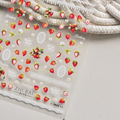Pink Pudding Cherry Bowknot Heart shaped Star Claw Print Sweet Self Adhesive 5D Nail Art Decoration Sticker Manicure Decal DIY