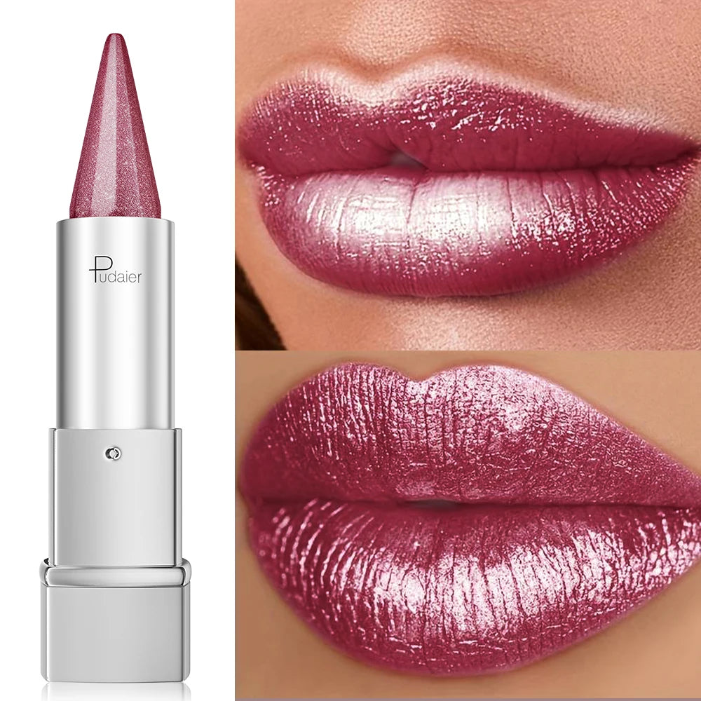 Pearlescent Sparkle Lipstick, Waterproof 24H Long Lasting, Lightweight Shiny Lip Makeup, Colorfast for Girls