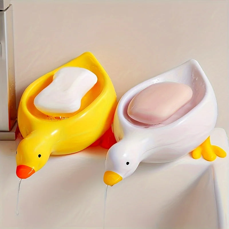 Duck Soap Dish-Cute Self Draining Soap Holder,Creative Rack for Shower Bathroom Decor Organizer for Sink Countertop,Novelty Gift