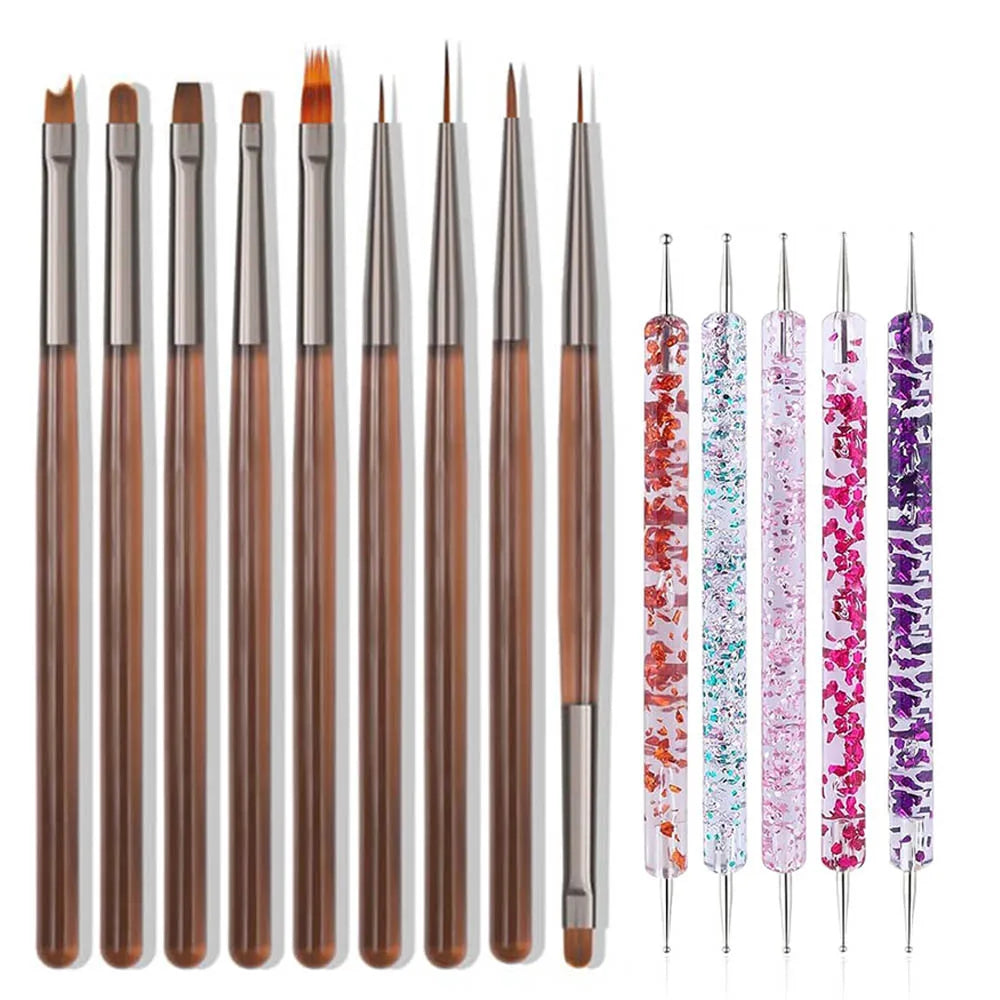 Nail Art Brushes Set, 14pcs Nail Design Painting Brushes, Professional Nail Art Design Brushes, Nail Fine Liner Brushes