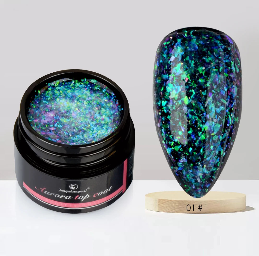 Aurora Glitter Gel Nail Polish 3D Non-Sticky Builder Gel Formula Long-Lasting Shine Soak Off UV/LED Cured Perfect for Manicures