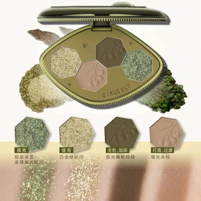 Girlcults Makeup Pressed Glitter Eyeshadow Palette Shimmer Matte Chameleon 4 Color Long Lasting Eye Shadow Cosmetics Full Set