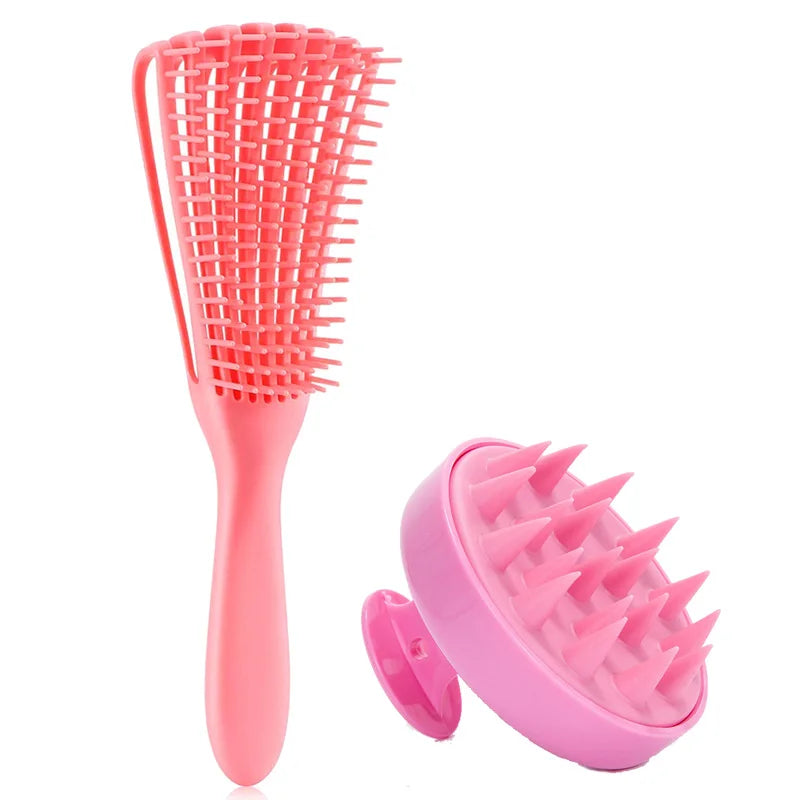 2Pcs/Set Detangling Hair Brush & Silicone Scalp Massager Shampoo Brush Set – Anti-Static Wet/Dry Use Salon for Real Hair & Wigs