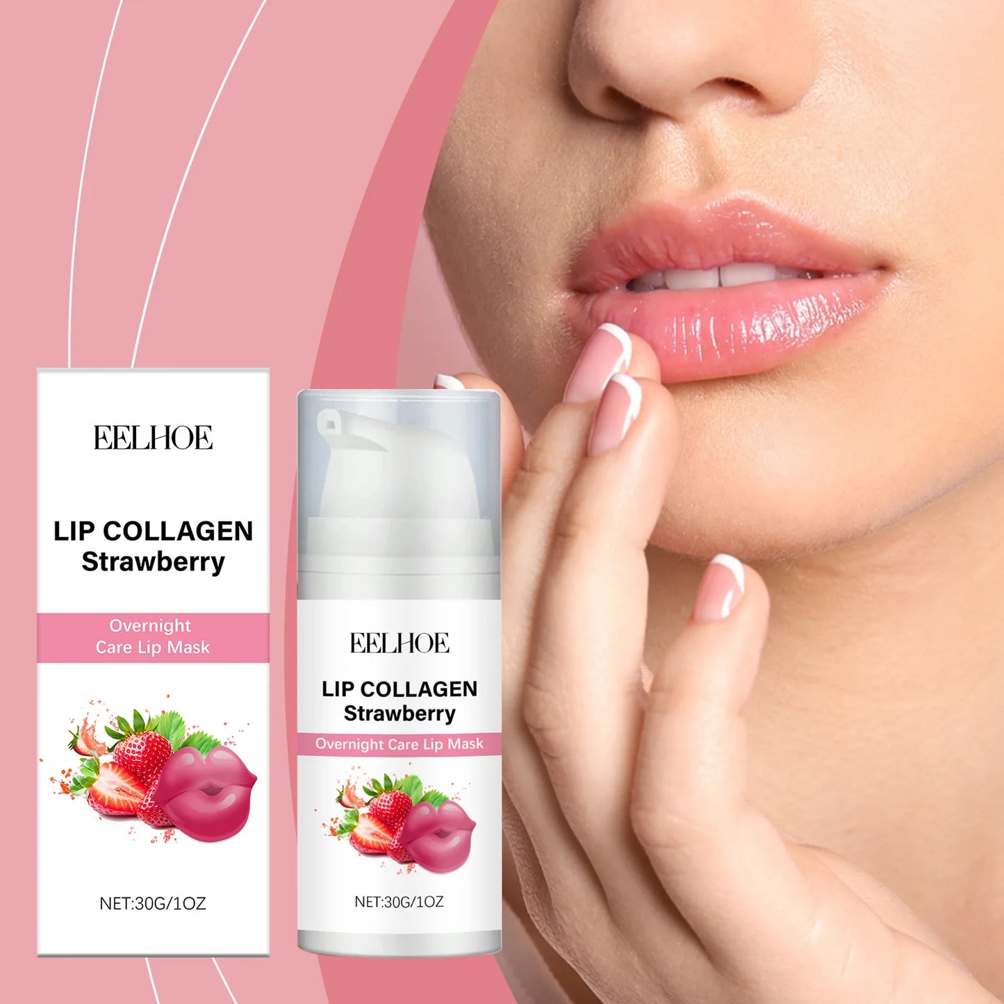 EELHOE Strawberry Night Lip Mask Overnight Deep Hydration Exfoliant for Lips Enhance Skin Elasticity Moisturizing Lip Mask 30g