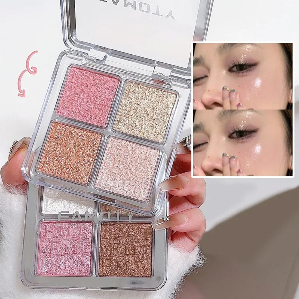 4 Color Face Highlighter Palette Illuminator Palette Natural Glow Waterproof Glitter Shimmer Baked Powder Highlighter Makeup