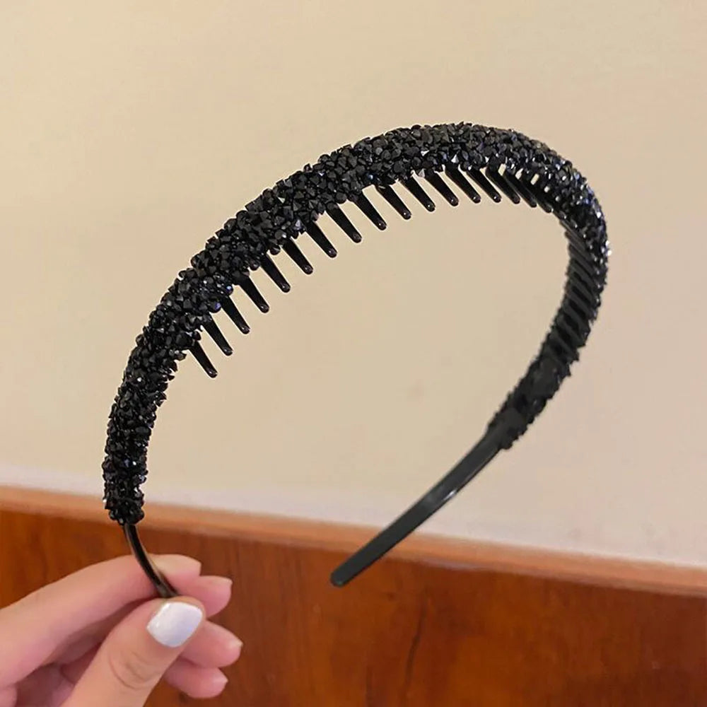 Non-slip Rhinestone Hair Hoops Bands Fashion Plastic Rhinestone Headband Women Toothed Elastic Headbands Shiny Luxury Hair Hoops