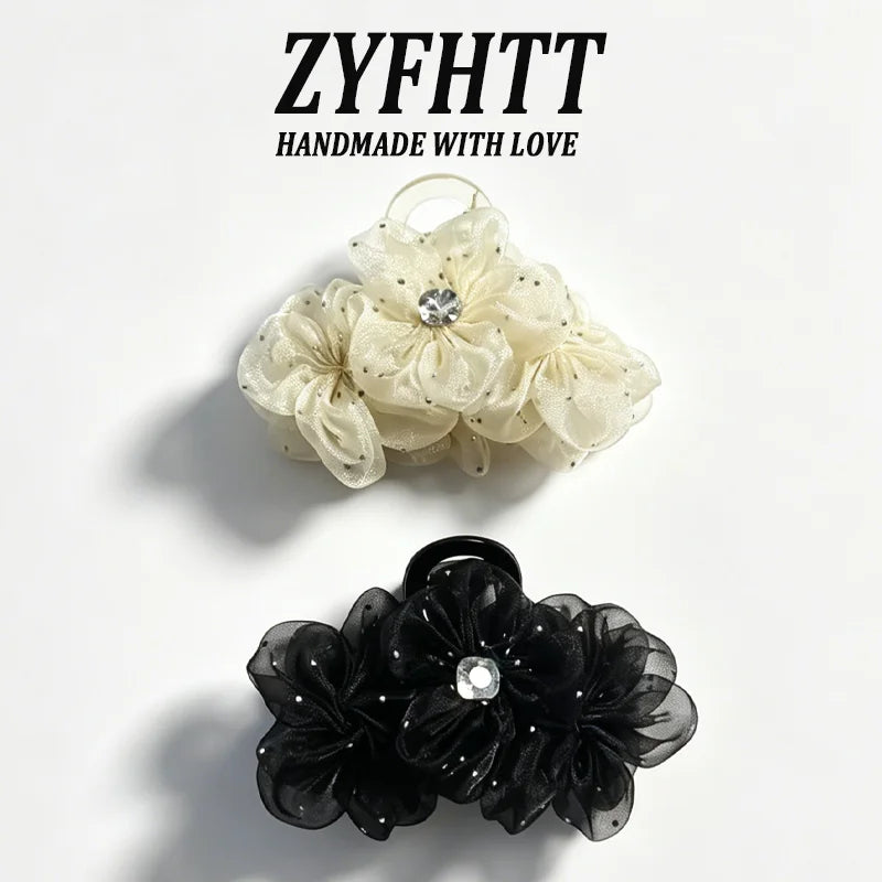 1/3pcs ZYFHTT Rhinestone Mesh Flower Hair Clip Claw for Woman Elegant Shark Clip Fashion Girl Hair Clamp Hair Accessories