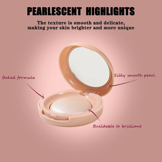 Face Highlighter Palette, High Glossy Face Illuminator Palette, Natural Glow Finish, Pearl Shimmer Smooth Baked Powder