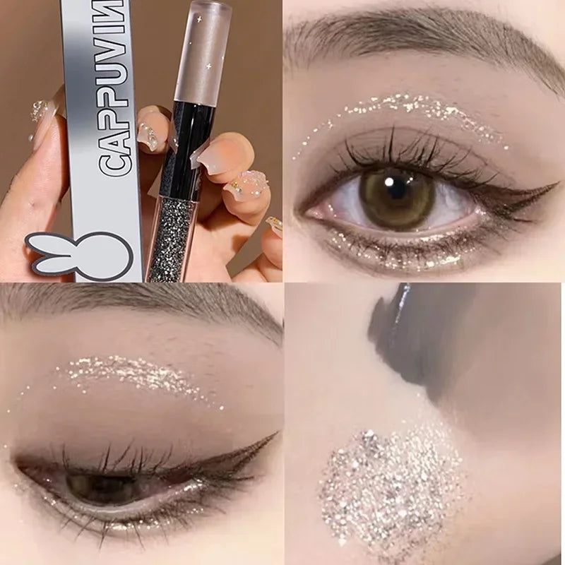 3pcs/1pcs Double Head Liquid Eyeshadow Pretty Cyan Blue Glitter Diamond Eye Shadow Shimmer Matte Natural Waterproof Eye Makeup