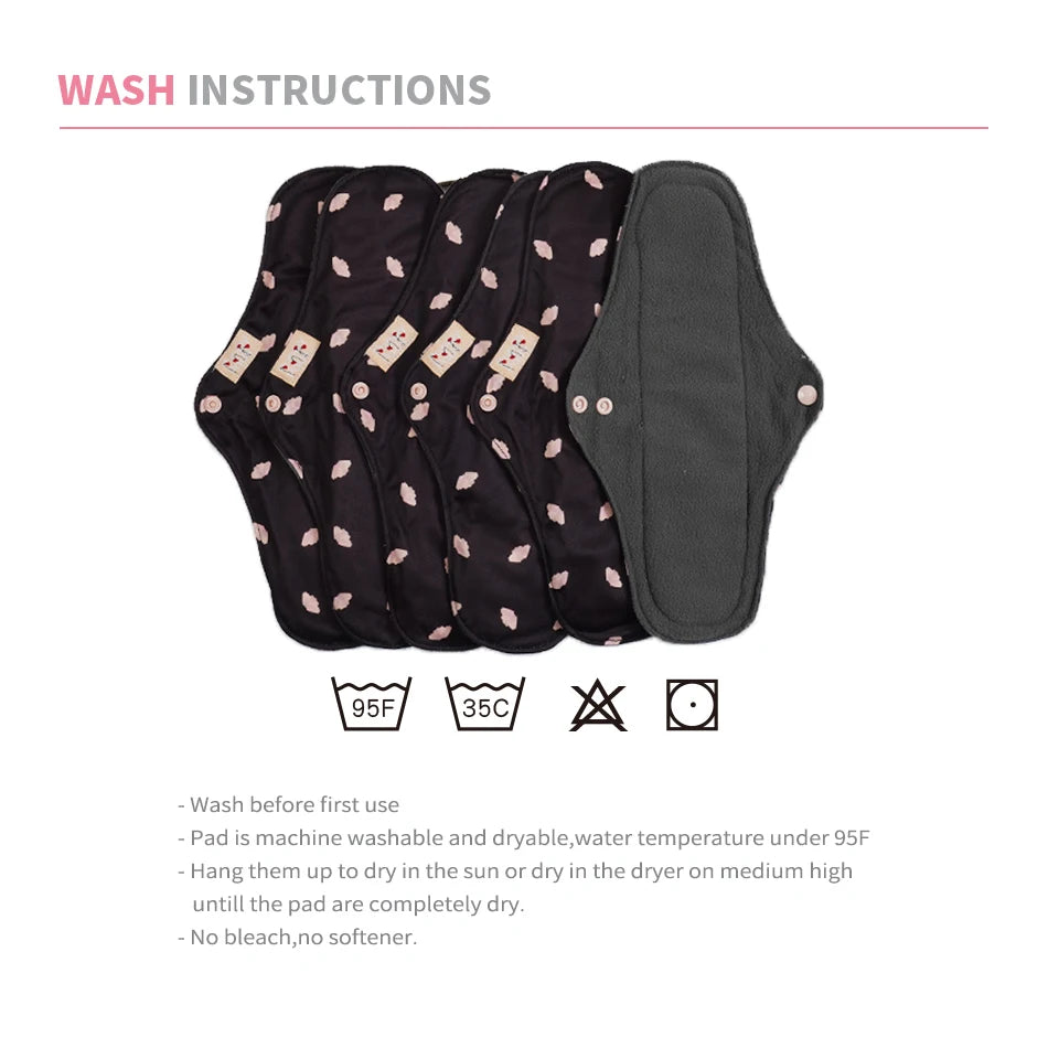 HappyFlute 6PCS/Set Bamboo Charcoal Inner Sanitary Pads With 2Pocket Wetbag+5Pcs Makeup Remove Pad&Mesh Bag Reusable Menstrual