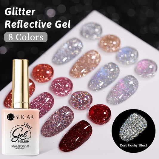 UR SUGAR 15ml Sliver Reflective Nail Gel Polish Shining Glitter Semi Permanent Soak Off UV Gel Sparkle Effect Nail Art Manicure