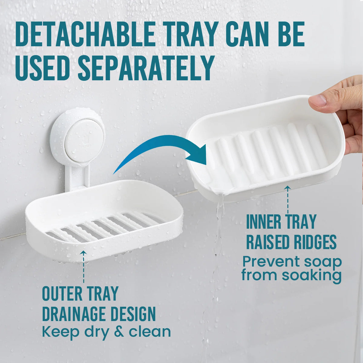TAILI Soap Dish Bar Holder Suction Cup, Soap Sponge Holder for Shower, Bathroom, Tub and Kitchen Sink, Drill-Free, Removable