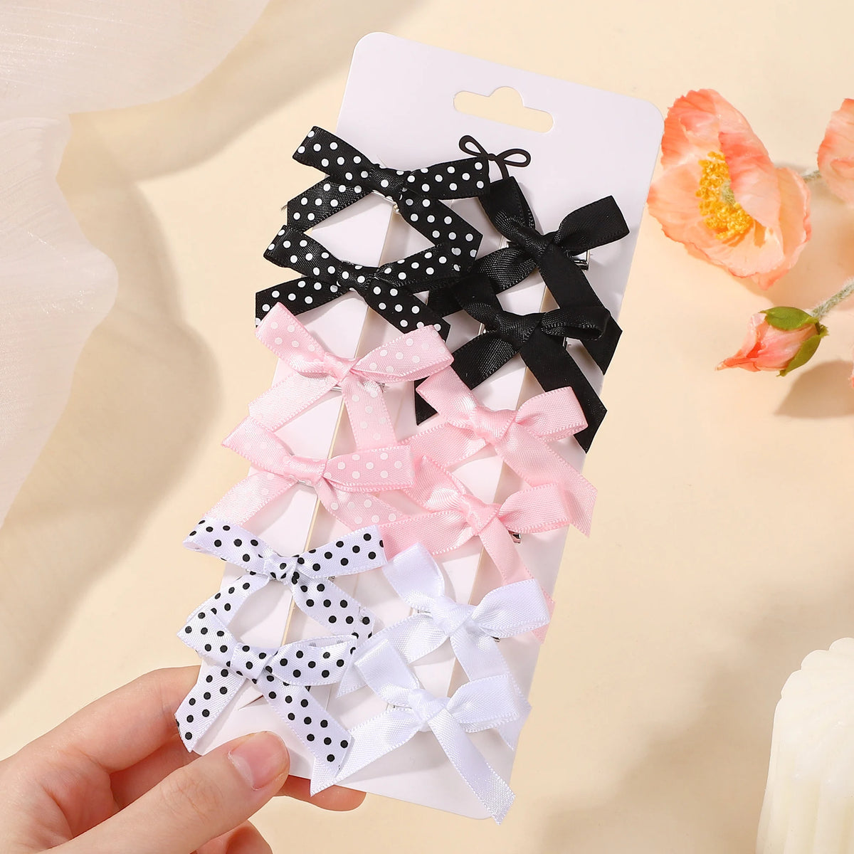 RAINBOW BOWS 10Pcs Kids Sweet Solid Color Mini Bows Hair Clip Baby Girls Ballet Style Ribbon Braided Hair Accessories Wholesale