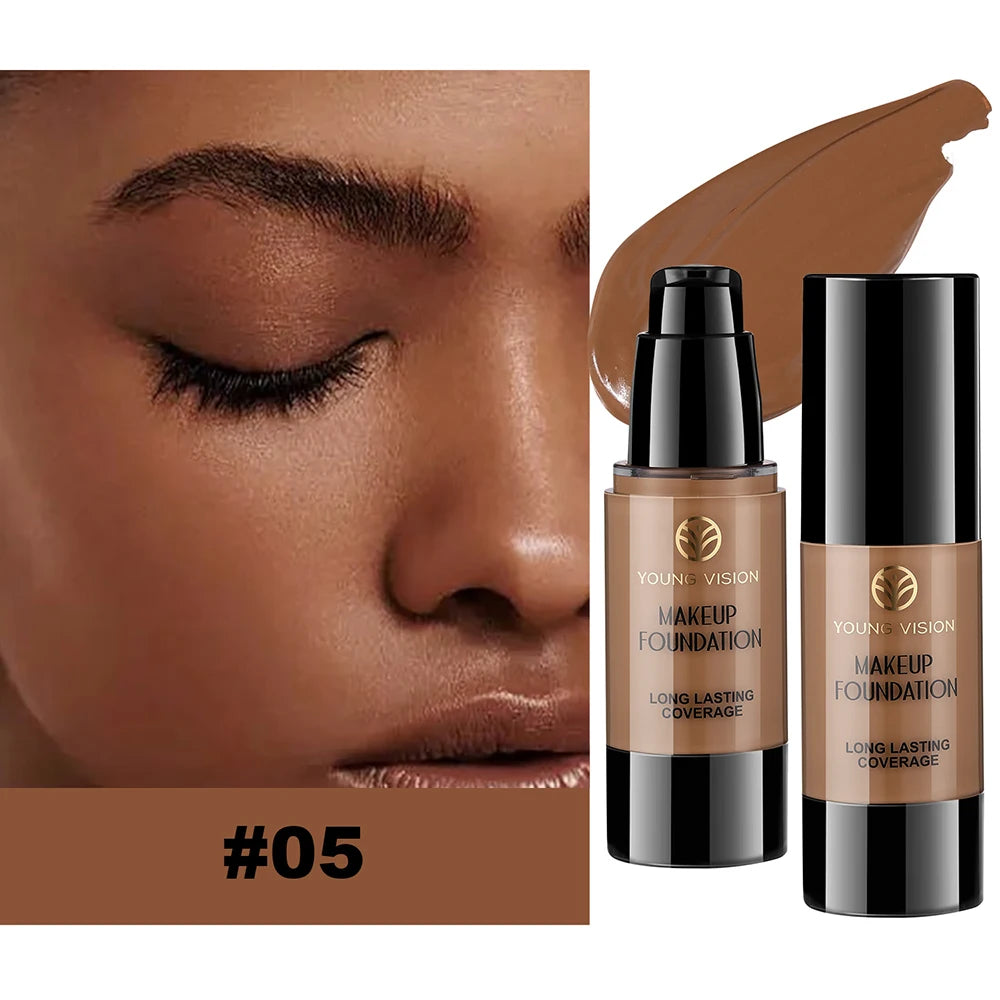 Long-Lasting Waterproof Liquid Foundation with Oil Control & Moisturizing, High Coverage Sweat-Resistant Concealer for Women,