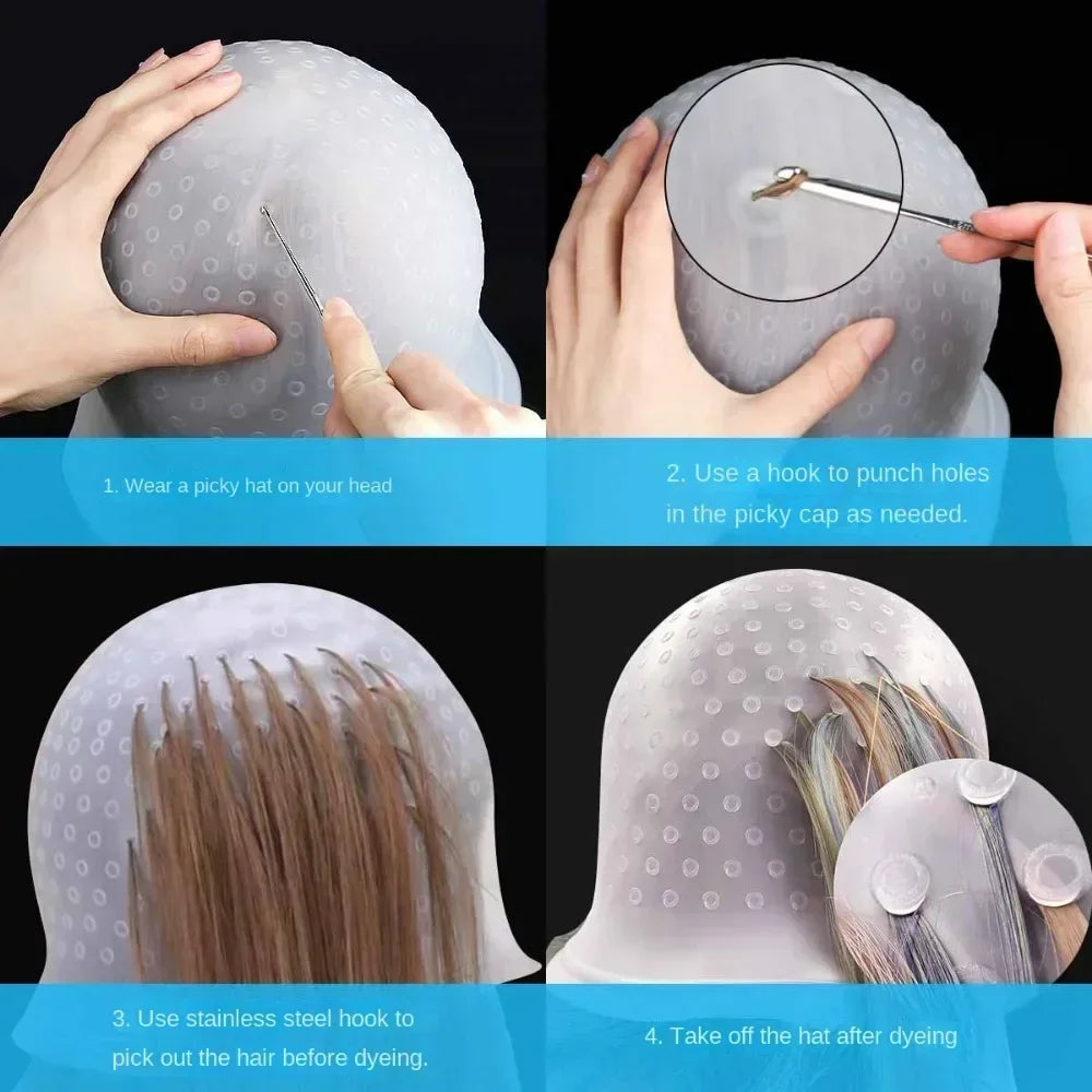 Salon Silicone Hair Coloring Cap Highlight Reusable Needle Hair Dying Frosting Hat Household Dye Hairstyling Tools Accessories