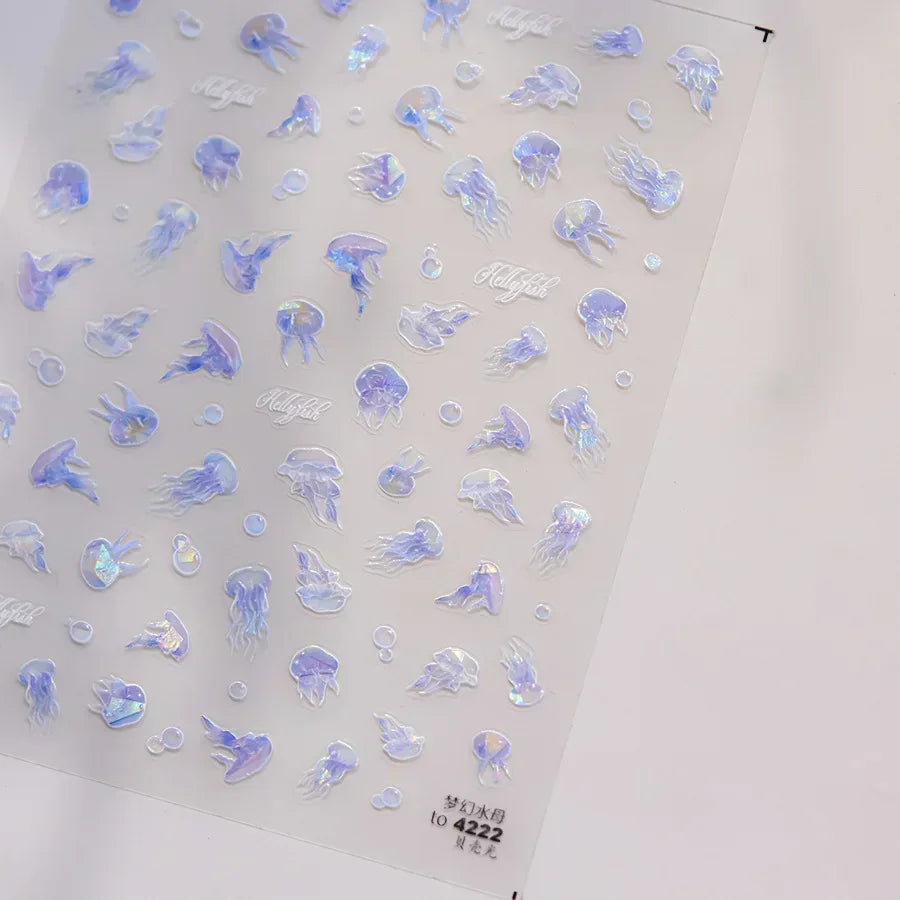 Magical Blow Bubbles Goldfish Bunny Rabbit Cat Kitten Shape Shiny Dreamy Bubbles 5D Nail Art Decorations Sticker Manicure Decal