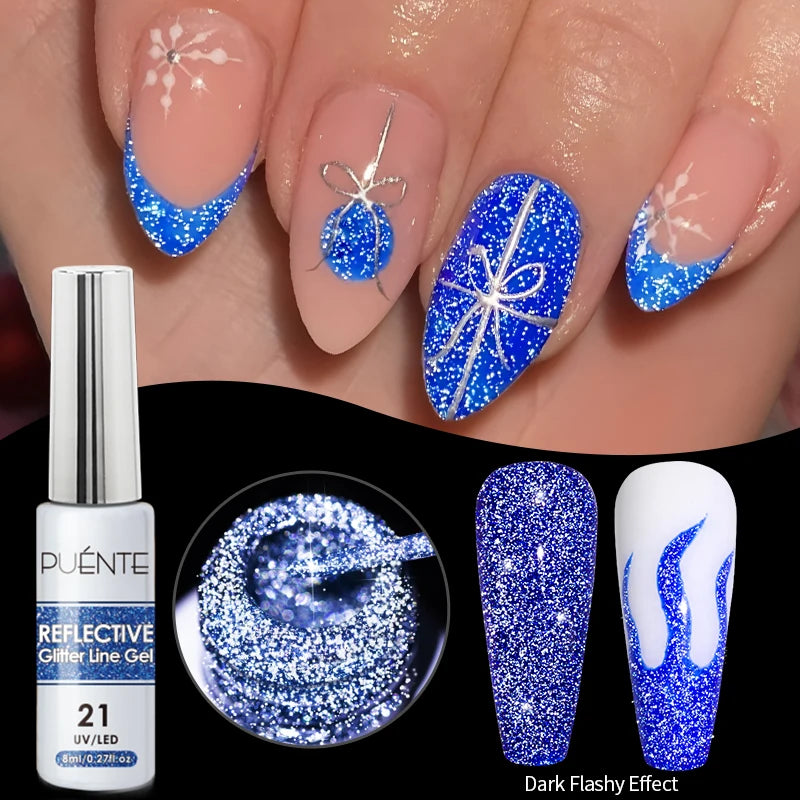 PUENTE 7.5ML Golden Gems Cat Magnetic Gel Nail Polish Pink Brown Blue Colors Golden Glitter Cat Eye Soak Off UV Nail Art Varnish