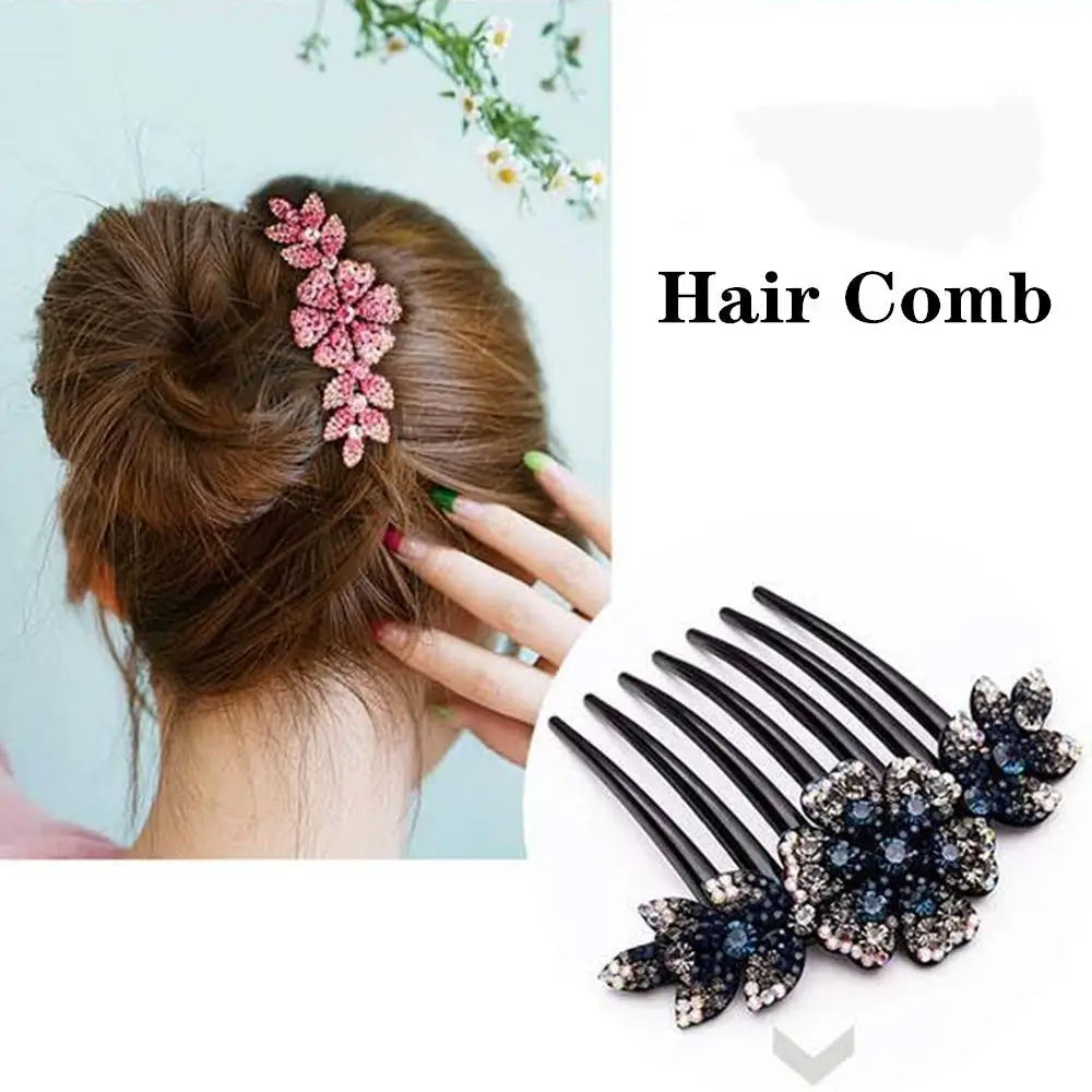 1PC Fashion Hair Comb Luxury Crystal Shiny Rhinestone Hair Clips Inlaid Flower Hairpin Hair Grips Elegant Bride Hair Jewelry