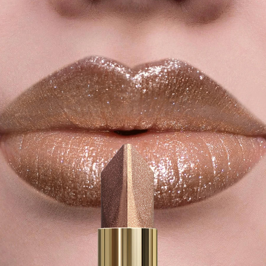 1PC Glitter Matte Tow-Tone Lipstick Velvet Finish Lip Liner Pen Smooth Application Lipstick Makeup for Defined Lips Brown Pink