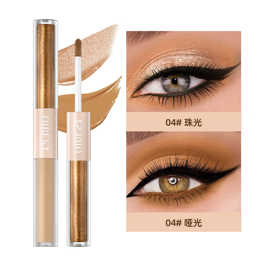 QIBEST Double-ended Flash Liquid Eyeshadow Contour Blush Pigment Silk Flash Matte Natural Blush Makeup Cream