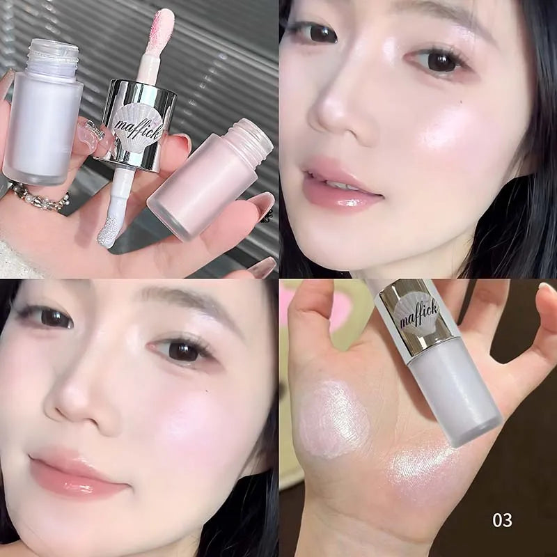 Dual-Ended Pearl Gloss Contour & Highlight Liquid Diamond Silver & Matte White Cream Three-dimensional Shine Face Contouring