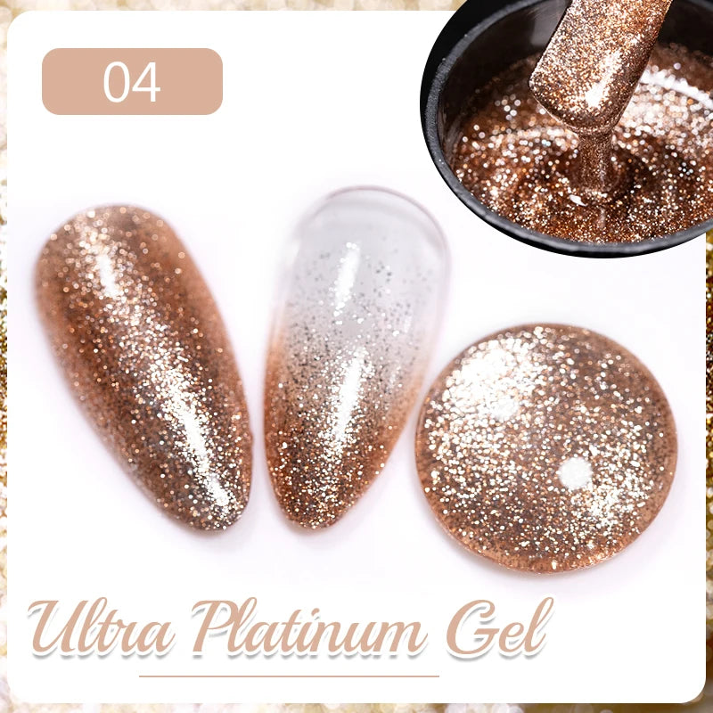 PUENTE 7.5ML Golden Gems Cat Magnetic Gel Nail Polish Pink Brown Blue Colors Golden Glitter Cat Eye Soak Off UV Nail Art Varnish