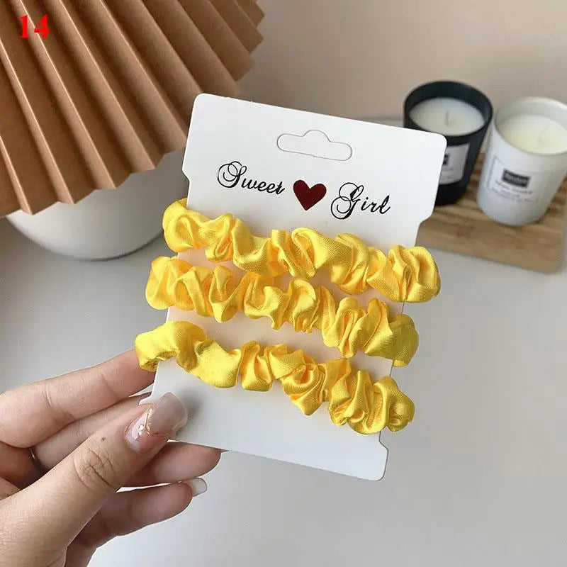 3Pcs/Set Smooth Silky Hair Scrunchies Women Ponytail Holders Rubber Bands Hair Ties Silk Satin Solid Color Small Intestine Ring