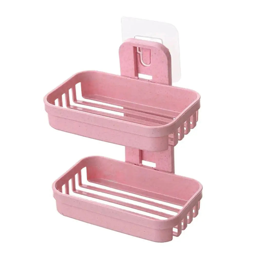 Self Adhesive Soap Dish Holder Wall Mounted Double Drain Soap Box Removable Plastic Soap Storage Basket For Bathroom